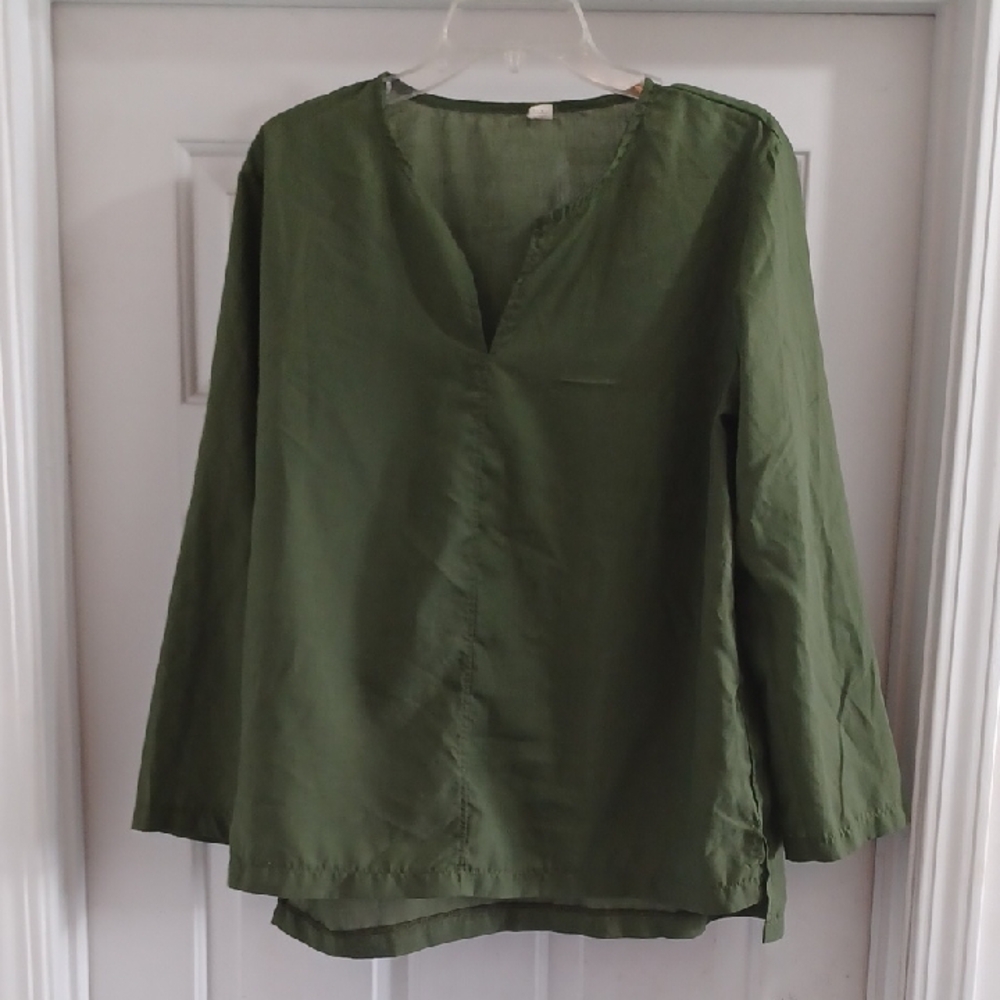 Olive Green V-Neck Tunic Top, M